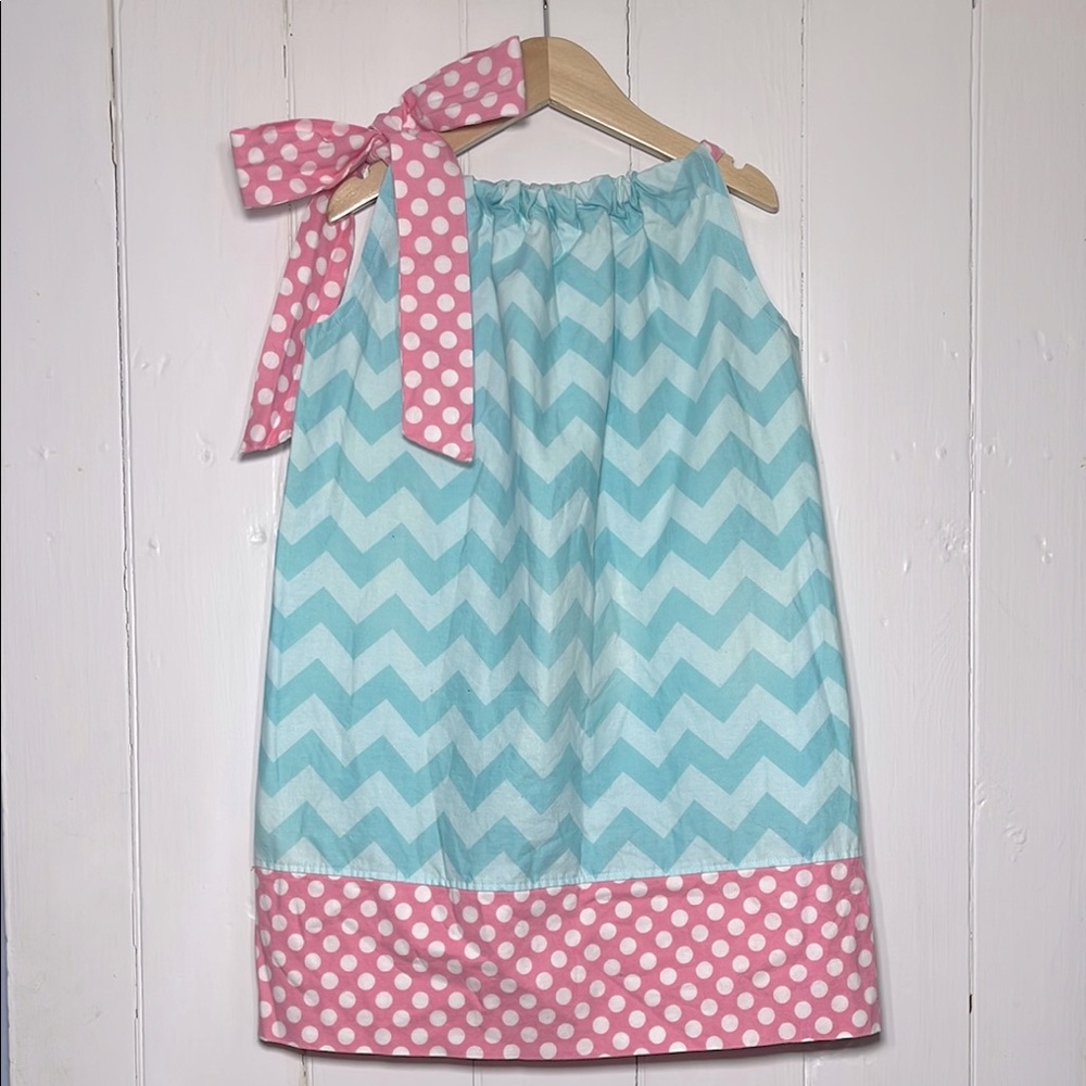 CUSTOM MADE EUC Chevron Polka Dot Side Bow Dress